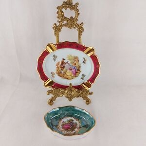 LIMOGES France fine porcelain ash tray and empty pockets 22K Gold accents